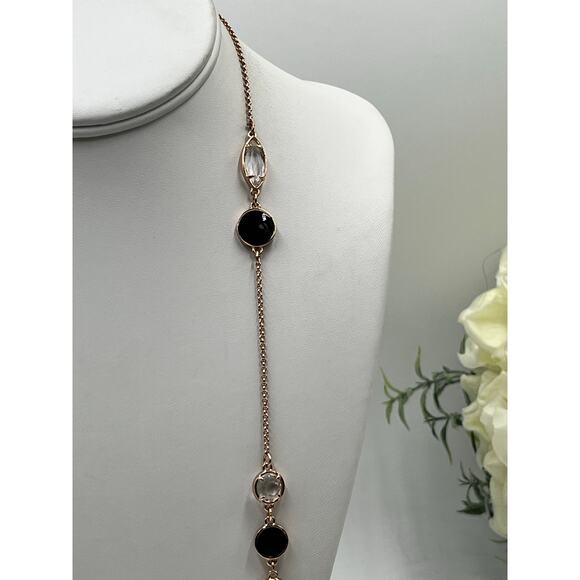 Kate Spade Rose Gold Station Bezel Crystals & Black Enamel Long
Necklace 32" - Picture 2 of 10